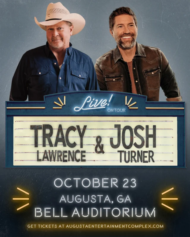 🚨 Just Announced! 🚨

Tracy Lawrence and Josh Turner are bringing their powerhouse country hits to the Bell Auditorium on October 23rd!

🎫 Tickets go on sale Friday, June 20 at 10AM — mark your calendars and get ready for a night of country gold!

#TracyLawrence #JoshTurner #LiveInAugusta #BellAuditorium #CountryMusicNight #augustaga #csra #downtownaugusta #entertainaugusta