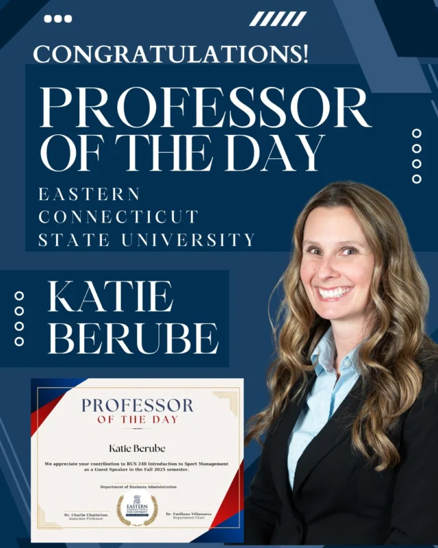 Congratulations to our Director of Global Partnerships, Katie Berube, on her certificate for Professor of the Day from Eastern Connecticut State University!

"On behalf of the Department of Business Administration, I want to extend our sincere thanks for taking the time to speak with the students of [Introduction to Sport Management] on September 12. Your insights and experiences provided valuable perspective and sparked meaningful discussion among the students," said Denise Kegler, Secretary II Department of Business Administration at the College of Business of Eastern Connecticut State University. 

#furthereducation #professoroftheday #augustaga #downtownaugusta #spreadingknowledge #sportmanagement #partnerships