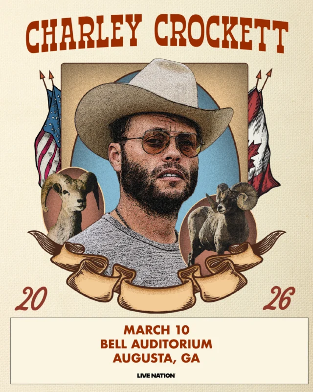 JUST ANNOUNCED! 🐎 Charley Crockett  is coming to Bell Auditorium on March 10.  Bringing his blends of country, rhythm and blues, cowboy songs, and outlaw ballads to Augusta in 2026, you don't want to miss this one!

 🎸Tickets on sale Friday at 10AM!

#charleycrockett #bellauditorium #americana #csra #augustaga #augustaentertainmentcomplex #entertainaugusta #downtownaugusta #loveaugusta #visitaugusta #augustalivemusic