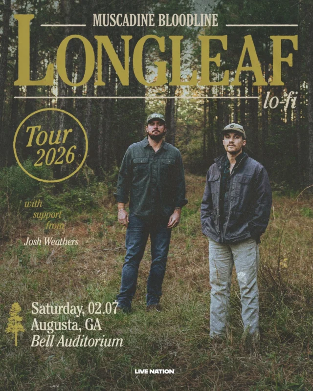 Tickets go on sale Wed, Nov 19 at 11a. Make sure you get them! Come enjoy the experience of Muscadine Bloodline performing their new album, “Longleaf Lo-Fi” at the Bell on Saturday, 2/7!

#muscadinebloodline #longleaflofi #bellauditorium #augustaga #augustageorgia #downtownaugusta #loveaugsuta #visitaugusta #csra