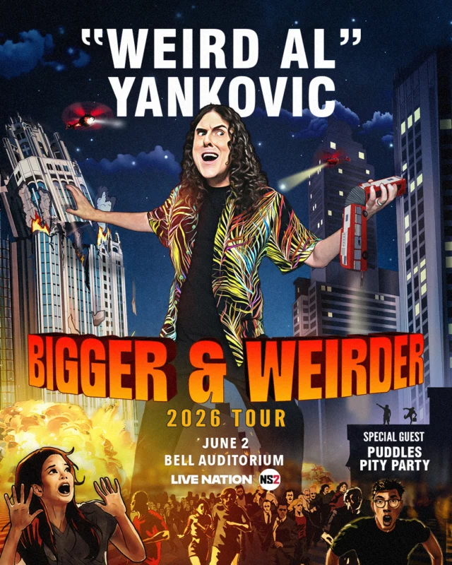 IT’S TIME! 😍Tickets are on sale NOW for Weird Al's BIGGER & WEIRDER 2026 Tour at the Bell Auditorium on June 2!  Don’t miss this incredible multimedia show with a super-sized 8-piece band and special guest Puddles Pity Party! 🪗

#weirdalyankovic #weirdal #puddlespityparty #bellauditorium #augustaga #downtownaugusta #csra #entertainaugusta #loveaugusta #visitaugusta #augustaentertainmentcomplex