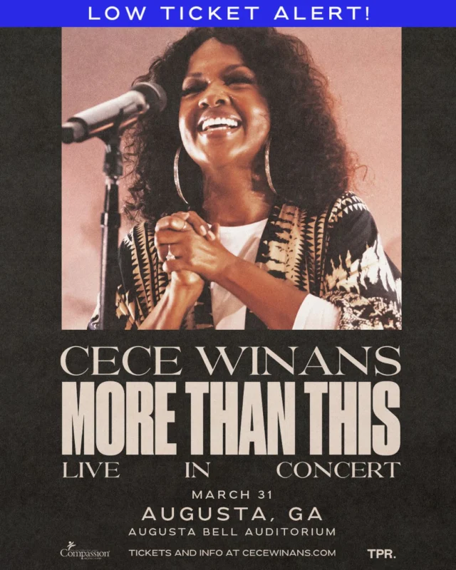❗ LOW TICKET ALERT ❗Don't wait to get your tickets to see CeCe Winans on March 31 in Augusta!  Limited tickets remain, and they're going fast! Buy now at Ticketmaster.com