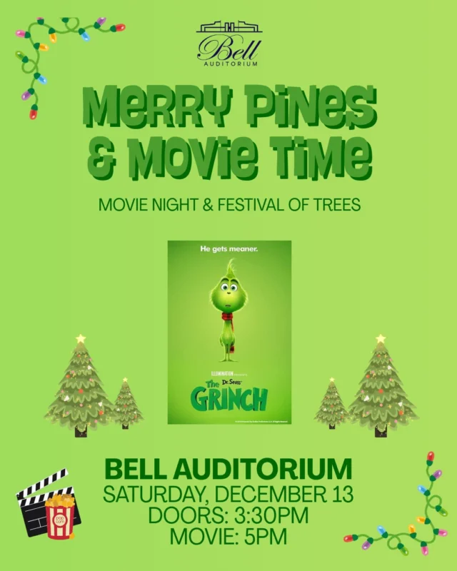 🎬🎄This Saturday! Don't miss the FREE 𝐌𝐞𝐫𝐫𝐲 𝐏𝐢𝐧𝐞𝐬 & 𝐌𝐨𝐯𝐢𝐞 𝐓𝐢𝐦𝐞! 

🎥Featuring screening of The Grinch, movie starts at 5PM
🎅Pictures w/ Santa, presented by McKnight Construction, PCL & J&B
🎄Magical walk through our Festival of Trees in the Grand Hall
🎉Chance to win a Recteq Grill
💲Free, and open to the public