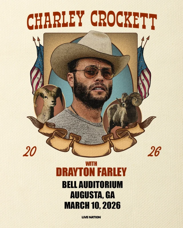 🎶 JUST ADDED! 🎶 Drayton Farley is joining Charley Crockett at the Bell on March 10!
This is gonna be one unforgettable night of Americana & country soul.
🎟️ Get your tickets now! Ticket link in bio. 

#CharleyCrockett #DraytonFarley #BellAuditorium #augustaLiveMusic #augustacountrymusic #americana #csra #augustaga #augustaentertainmentcomplex #entertainaugusta #downtownaugusta #loveaugusta #visitaugusta #augustalivemusic