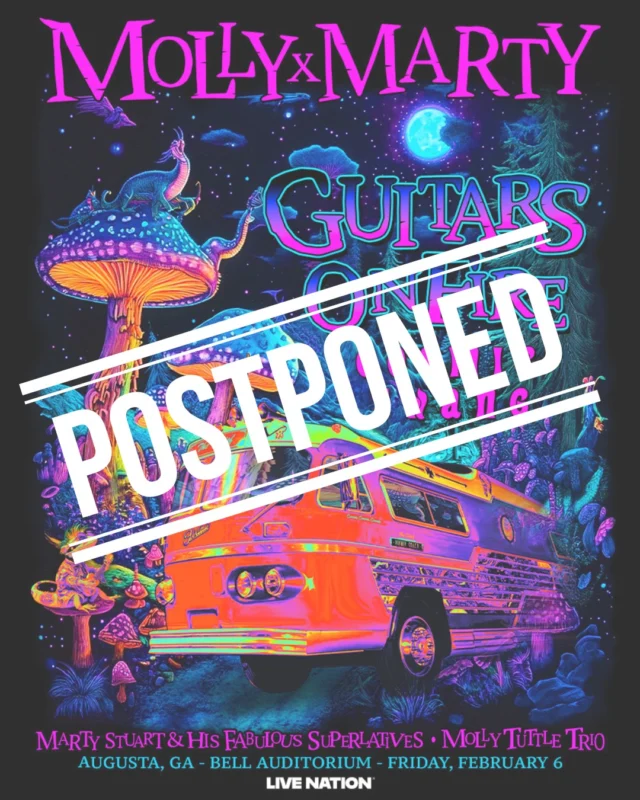 🚨EVENT UPDATE 🚨  Marty Stuart & Molly Tuttle at the Bell Auditorium on Friday, February 6 has been postponed due to an artist injury.

All previously purchased tickets will be honored for the new date once announced. More information will be posted when available.