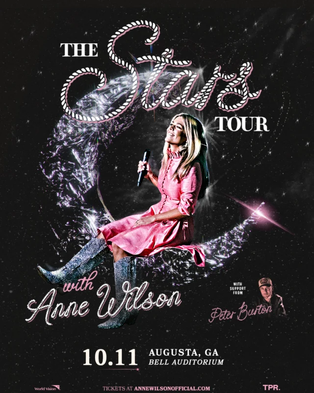 📣 Just announced! Grammy-nominated singer-songwriter Anne Wilson 
brings The STARS Tour to Augusta on October 11!

Join Anne with support from Peter Burton for a powerful night of music, worship,
and a look at what’s to come. 

🎟️ Tickets go on sale Friday, May 15 at 10AM!

#annewillson #peterburton #thestarstour #bellauditorium #augustaentertainmentcomplex #entertainaugusta #loveaugusta #visitaugusta #downtownaugusta #csra #augustalivemusic #augustaconcerts