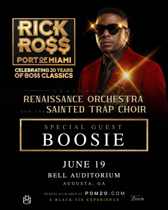 🔥 JUST ADDED 🔥BOOSIE has officially been added to Rick Ross: 20 Years of Hits on June 19! 🎤💯

🎟️ Ticket link in bio! 

#RickRoss #Boosie #20YearsOfHits #BellAuditorium #AugustaGA #HipHop #LiveMusic #ConcertSeason #RickRoss #PortOfMiami20 #BlackTieExperience #BellAuditorium #AugustaGA #LiveMusic #bellauditorium #augustaentertainmentcomplex #downtownaugusta #loveaugusta #visitaugusta #entertainaugusta #csra