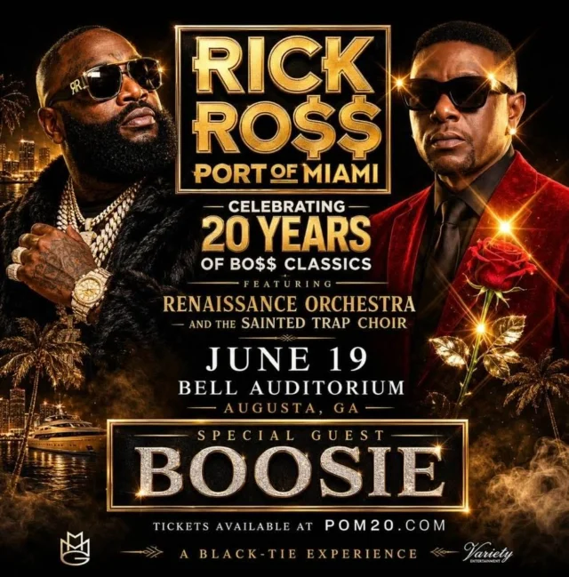 🚨 NEXT WEEK 🚨  Rick Ross & Boosie on June 19 at the Bell! Grab your tickets today!
 🎟️ Ticket link in comments.

@richforever @torencehatch1g 

#RickRoss #Boosie #20YearsOfHits #BellAuditorium #AugustaGA #HipHop #LiveMusic #ConcertSeason #RickRoss #PortOfMiami20 #BlackTieExperience #BellAuditorium #AugustaGA #LiveMusic #bellauditorium #augustaentertainmentcomplex #downtownaugusta #loveaugusta #visitaugusta #entertainaugusta #csra