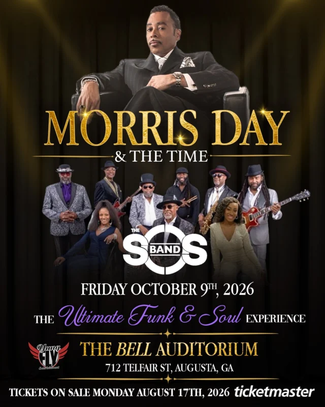 JUST ANNOUNCED! 😎 𝐌𝐨𝐫𝐫𝐢𝐬 𝐃𝐚𝐲 & 𝐓𝐡𝐞 𝐓𝐢𝐦𝐞 + 𝐓𝐡𝐞 𝐒.𝐎.𝐒. 𝐁𝐚𝐧𝐝 = the Ultimate Funk Experience at Bell Auditorium on Friday, October 9! 🎟️ Tickets on sale Monday, August 17 at 10 AM!

Come for the Jungle Love. Stay for the funk. 🕺🏾🔥

@yungflyentertainment

#BellAuditorium #MorrisDayAndTheTime #SOSBand #UltimateFunkExperience  #BellAuditorium #AugustaGA #JustAnnounced #AugustaEvents #entertainaugusta #augustaentertainmentcomplex #loveaugusta #csra #downtownaugusta #visitaugusta #yungflyentertainment #augustaconcerts #funkmusic