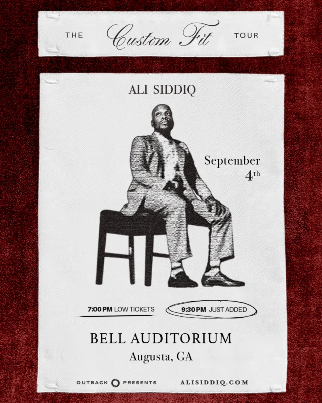 🚨 Y'all don't miss out on this one! Grab your tickets for the 𝐚𝐝𝐝𝐞𝐝 𝟐𝐧𝐝 𝐀𝐥𝐢 𝐒𝐢𝐝𝐝𝐢𝐪 show on September 4 at 9:30PM at the Bell! Secure your spot in the building! 🎫 link in bio

#AliSiddiq #CustomFitTour #BellAuditorium #AugustaGA #LiveComedy #JustAnnounced #AugustaEvents #entertainaugusta #augustaentertainmentcomplex #loveaugusta #csra #downtownaugusta #visitaugusta