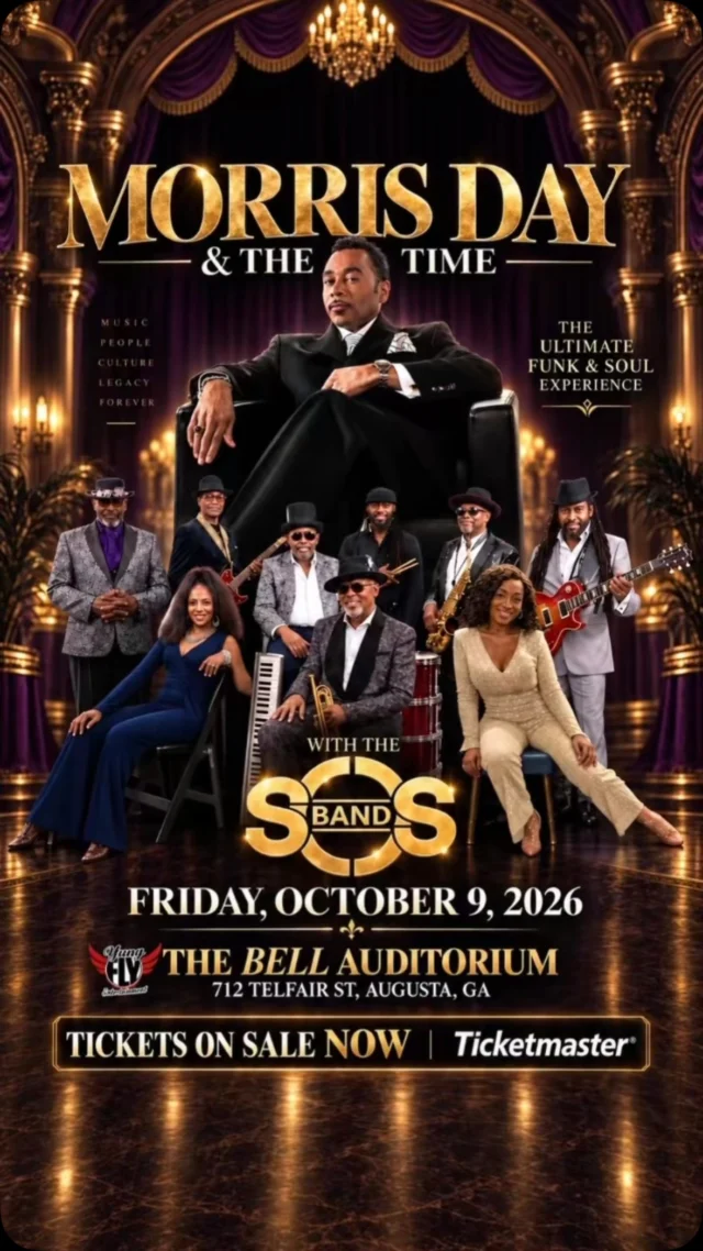 🕺 Who’s ready for an epic funk filled Friday night?  @yungflyentertainment is bringing 𝘔𝘰𝘳𝘳𝘪𝘴 𝘋𝘢𝘺 & 𝘛𝘩𝘦 𝘛𝘪𝘮𝘦 𝘗𝘓𝘜𝘚 𝘛𝘩𝘦 𝘚.𝘖.𝘚. 𝘉𝘢𝘯𝘥 to Augusta on Friday, October 9. 🪩

Get your fit ready, and grab your tickets today at Ticketmaster.com! 

#bellauditorium #augustaga #downtownaugusta #entertainaugusta #csra