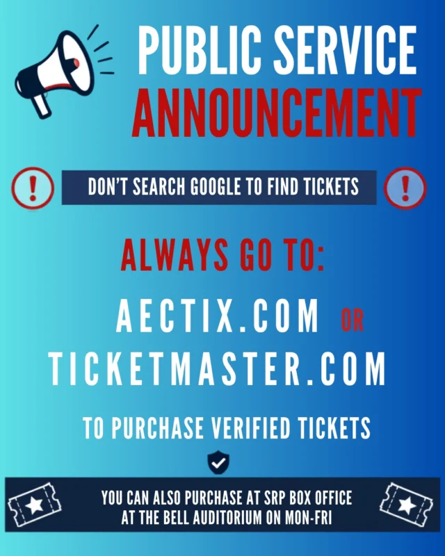 👋 Friendly reminder that when purchasing tickets to an event at the Bell Auditorium be sure to use our official ticketing partner Ticketmaster.com.