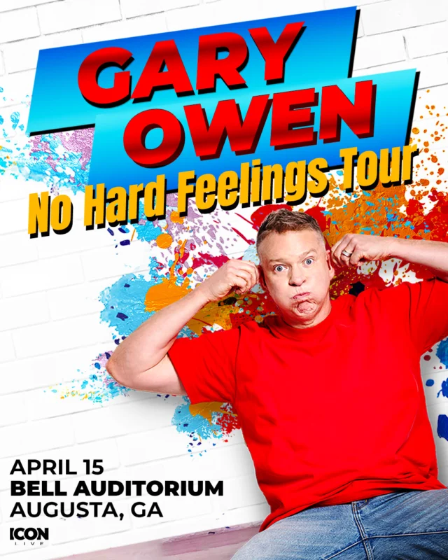 JUST ANNOUNCED 🚨: Get ready to laugh ‘til it hurts 🤣 the one and only @garyowencomedy is bringing his No Hard Feelings Tour to the Bell April 15! 🔥

🎟 Tickets on sale to the general public this Fri, Oct 23 @ 10AM. 

#garyowen #garyowencomedy #nohardfeelingstour #augustaga #augustageorgia #bellauditorium #augustaentertainmentcomplex #entertainaugusta #csra #loveaugusta #visitaugusta #augustacomedy#augusta #comedytour #augustaliveevents #augustacomedyevents #augustastandupcomedy