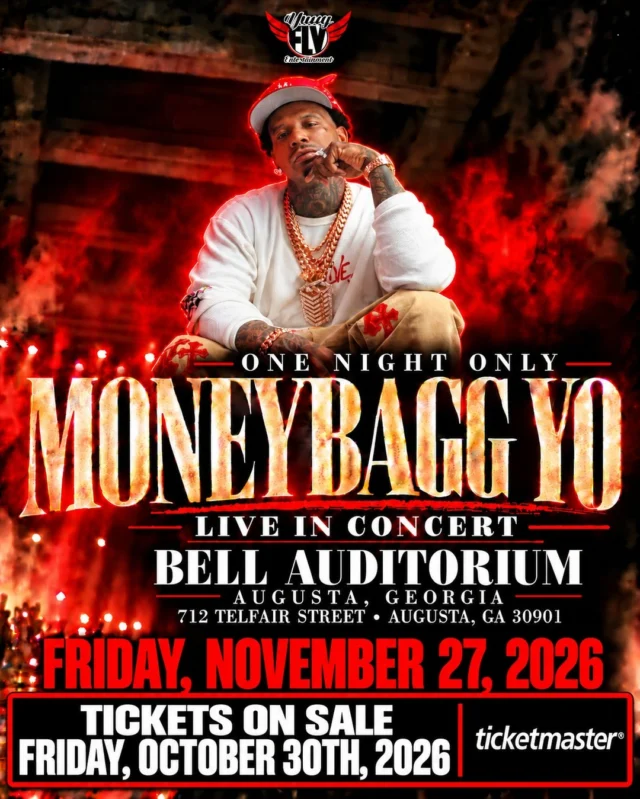 🔥JUST ANNOUNCED🔥 @moneybaggyo is bringing the heat to Bell Auditorium on Friday, November 27! One night only - you don't want to miss it. 

🎟️ Tickets go on sale Friday, 10/30 at 10AM. 

@yungflyentertainment

#moneybaggyo #BellAuditorium #AugustaGA #LiveMusic #AugustaGA  #JustAnnounced #AugustaEvents #entertainaugusta #augustaentertainmentcomplex #loveaugusta #csra #downtownaugusta #visitaugusta #yungflyentertainment #augustaconcerts #augustahiphop